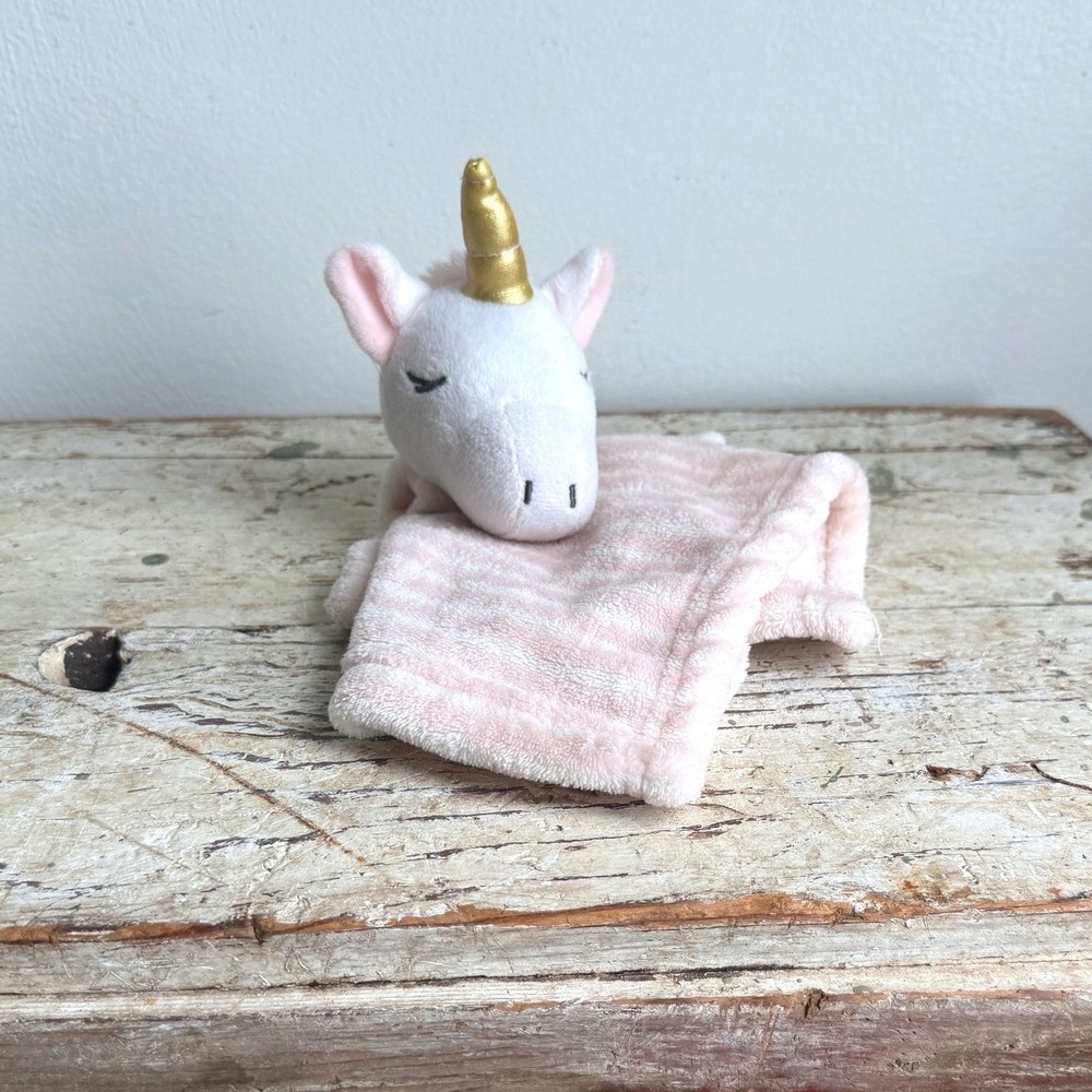 Lila & Jack Pink White Striped Unicorn Lovey Security Blanket
